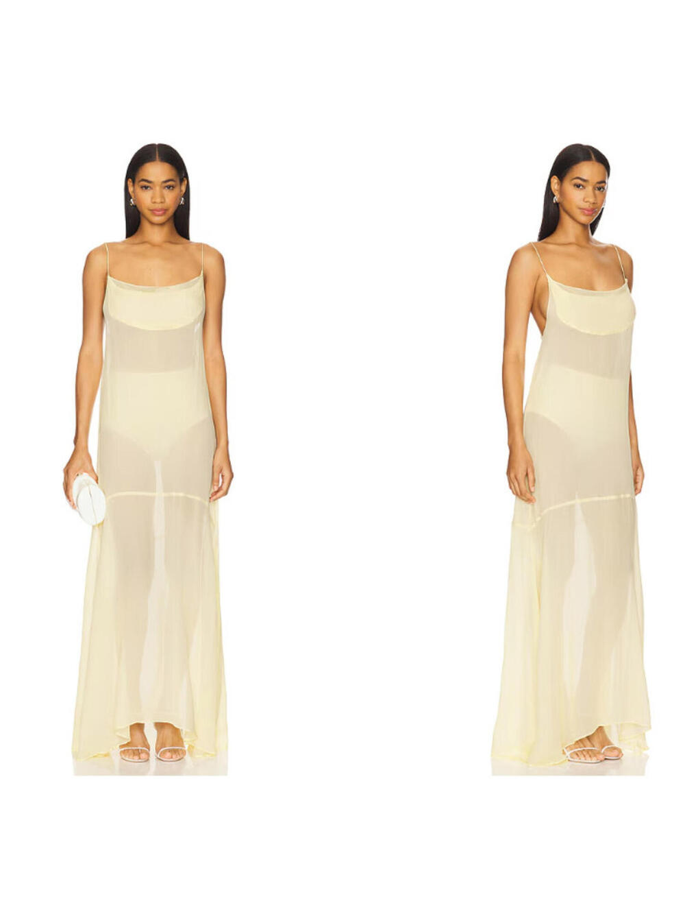 SWF  Sheer Slip long Dress Like Butter Yellow Size M  NWT $358 msrp